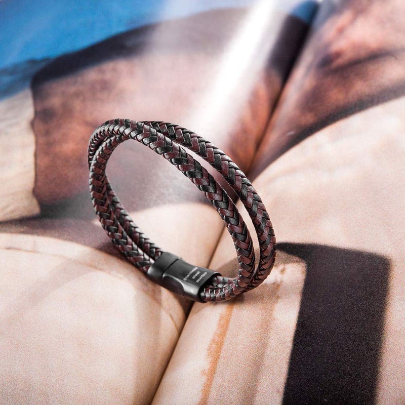 murtoo Mens Bracelet Leather Braided, Brown and Black Leather Bracelet for Men - Image 4